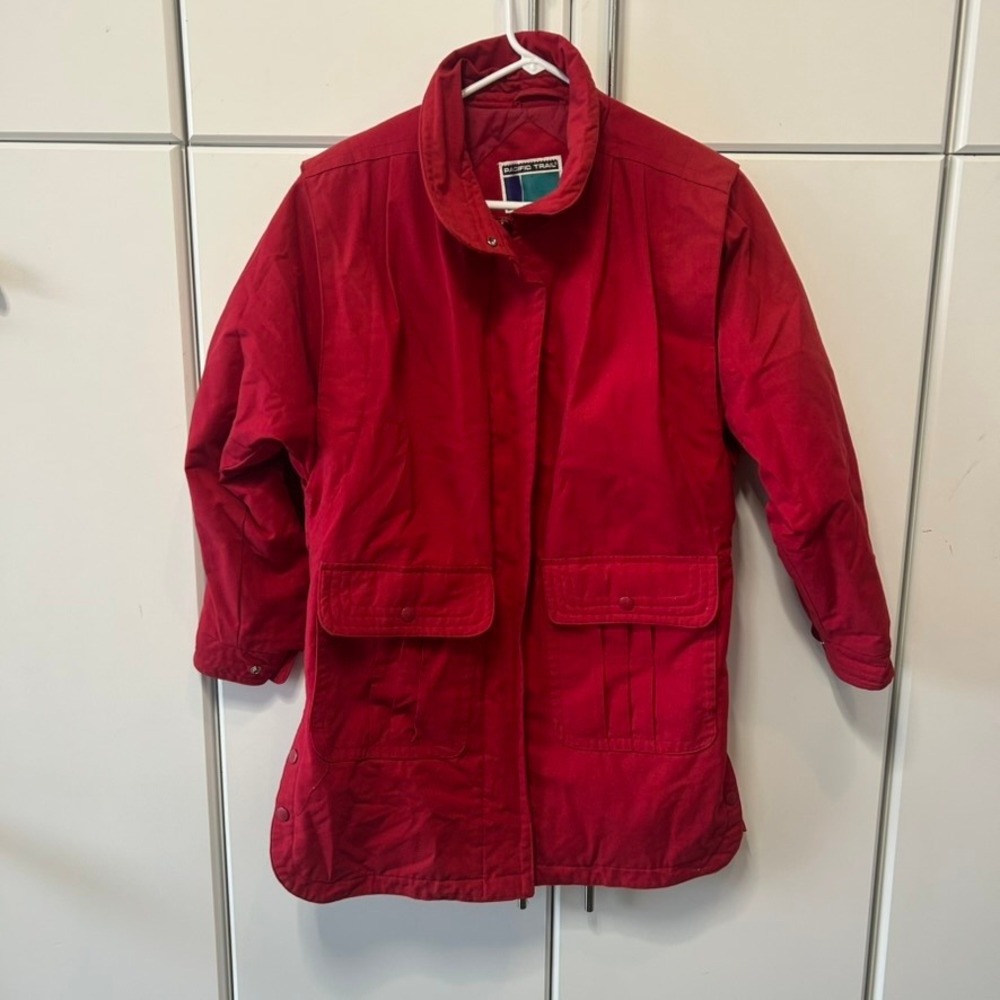 Pacific Trail Vintage Red Utility Jacket Canvas Quilted Lined Cargo Pocket Small
